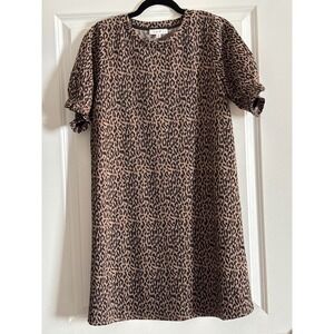 THML Leopard Print Puff Sleeve Shift Dress Medium